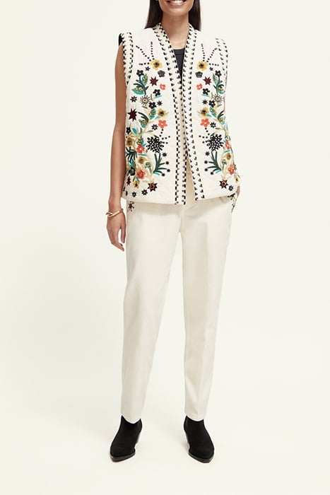 EMBROIDERED HIGH RISE PANT ECRU 3