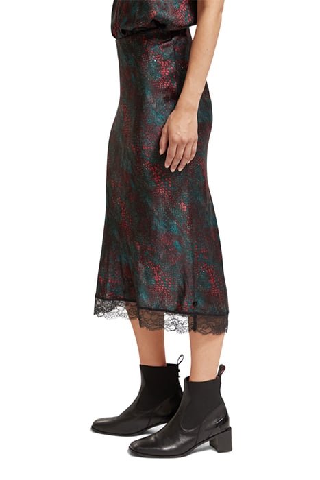 SATIN HIGH RISE MIDI SKIRT WITH LACE DETAIL SNAKE 6