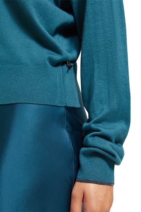 EMBELLISHED SHOULDER V NECK PULLOVER DARK TEAL 7