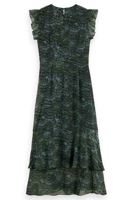 SLEEVELESS MIDI FLOUNCE DRESS FEATHER BOTTLE GREEN 5