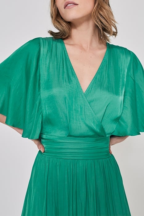 GREEN RECYCLED SATIN DRESS WITH DRAPED BELT 7