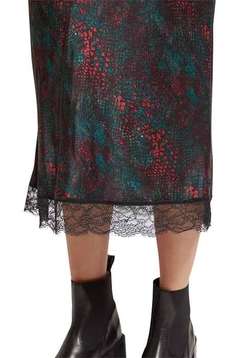 SATIN HIGH RISE MIDI SKIRT WITH LACE DETAIL SNAKE 7