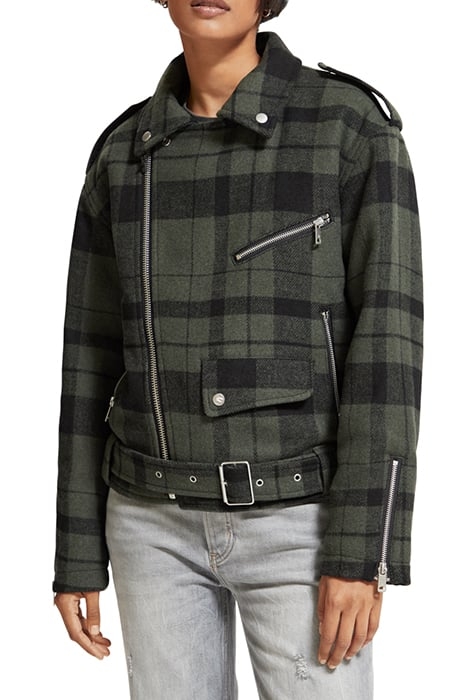 GREEN CHECK BIKER JACKET MILITARY GREEN CHECK 1