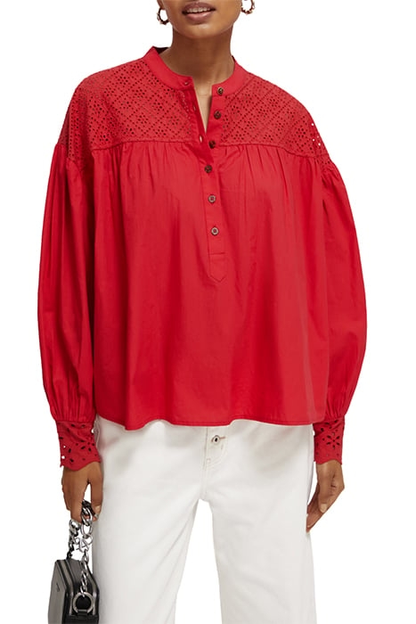TOP WITH BRODERIE ANGLAISE YOKE AMP RED 1
