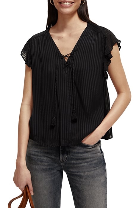 TOP WITH LACE UP FRONT BLACK 1