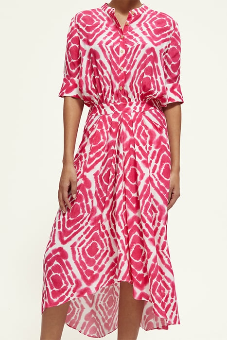 MIDI DRESS WITH HIGH LOW HEM DISCO TIE DYE POP PINK 7
