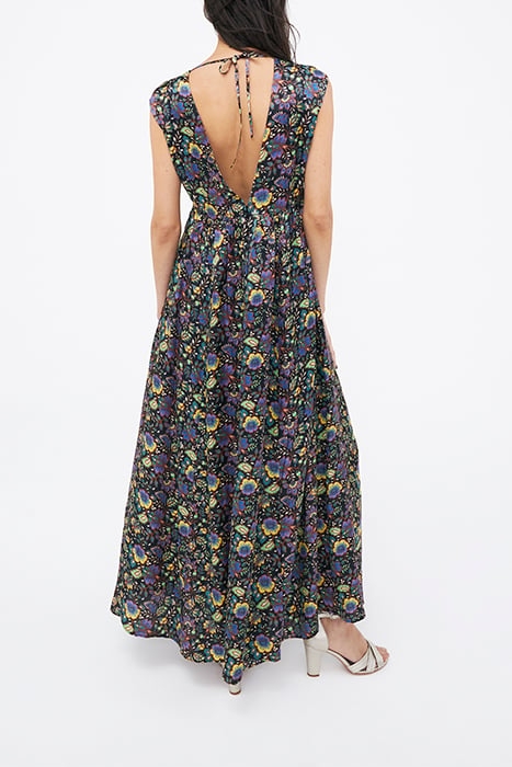 BLACK XL FLOWER PRINT BACKLESS LONG DRESS 1