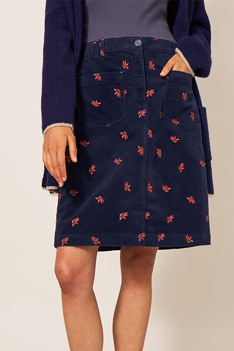 MELODY EMBROIDERED CORD SKIRT NAVY 1