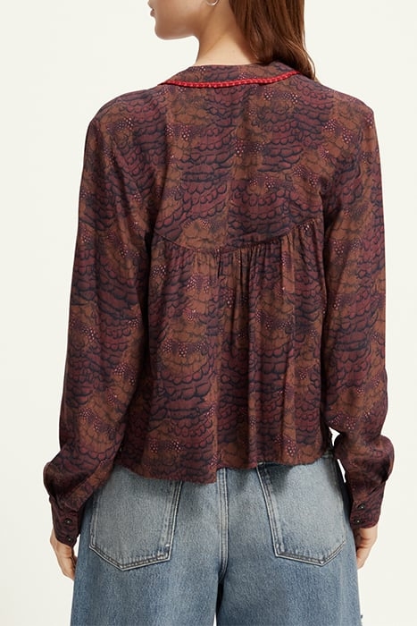 POPOVER TOP WITH STAND COLLAR FEATHER BORDEAUX 2