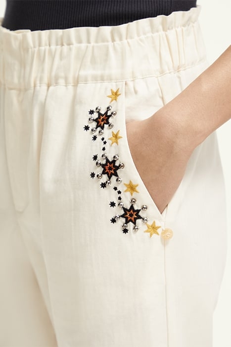 EMBROIDERED HIGH RISE PANT ECRU 7