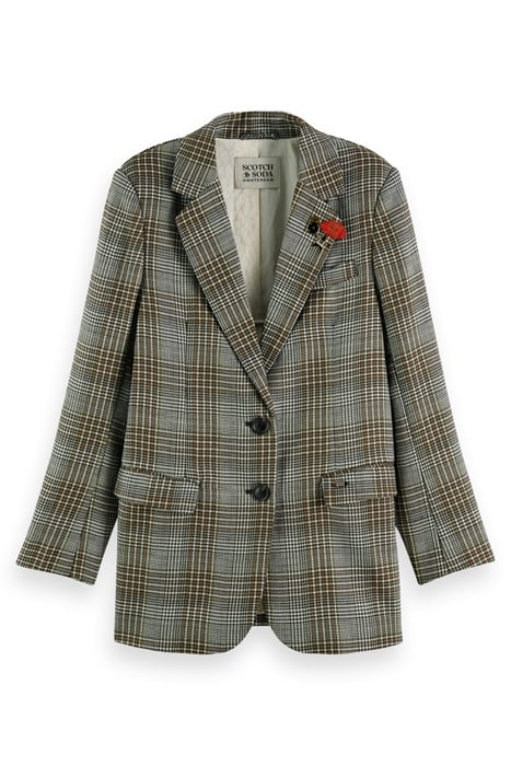 WOOL BLEND SINGLE BREASTED BOYFRIEND BLAZER PRINCE OF WALES 1