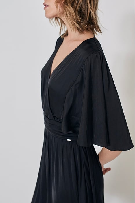 BLACK RECYCLED SATIN DRESS WITH DRAPED BELT 7