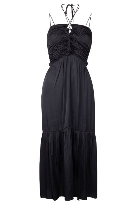 BLACK LONG RECYCLED DRAPED FRONT BUSTIER DRESS 3