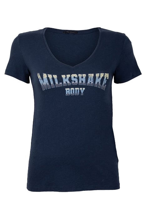 WOMEN'S NAVY DEEP DYE SLOGAN IMAGE T-SHIRT 3