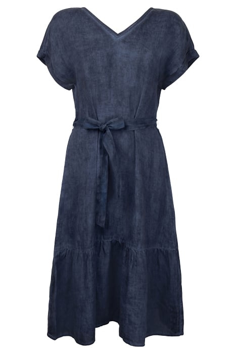 WIJDUITLOPENDE LINNEN JURK MET CEINTUUR NIGHT SKY 1