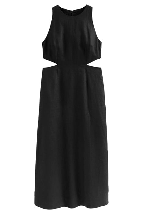 CUT OUT LINEN MIDI DRESS BLACK 3