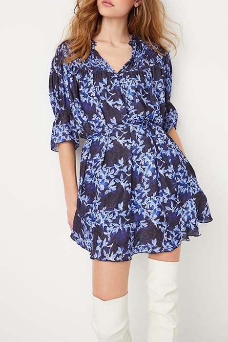 DIONNE GATHERED NK DRESS SEA BLUE/WINTER WHT 1