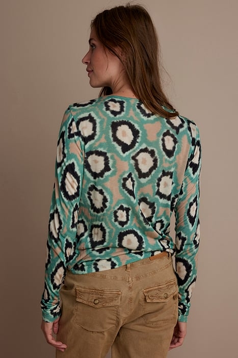 LONG SLEEVE TOP BLURRED CIRCLES PRINT GREENS 2