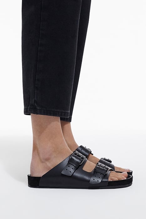 LEATHER SANDAL WITH METAL BUCKLES BLACK 2