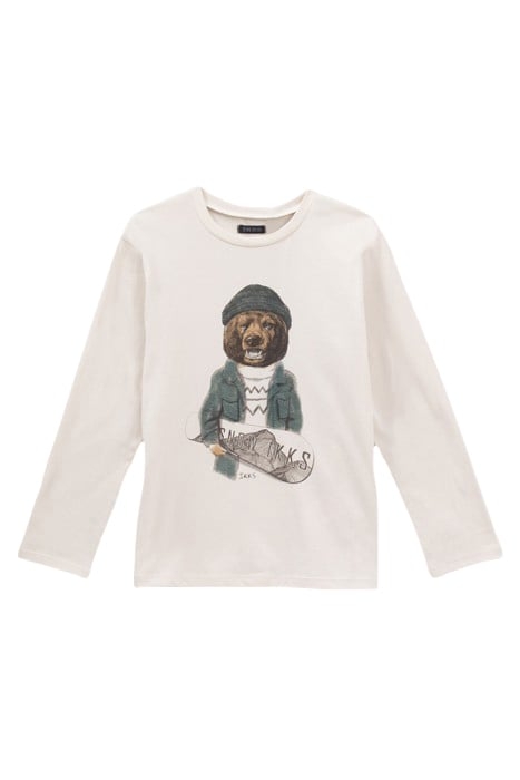 BOYS’ ECRU SNOWBOARDER-BEAR IMAGE T-SHIRT 1