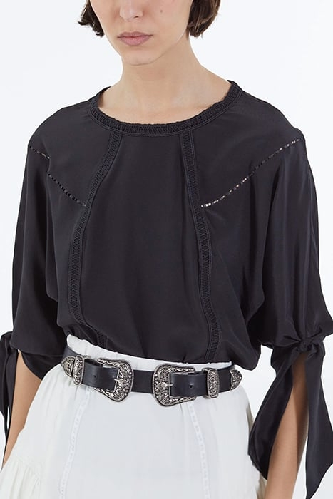 SHORT SLEEVED TOP WITH BRAIDS BLACK 6