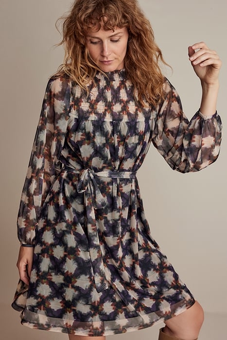 MINI DRESS SMOCK BLURRED STAR PRINT MULTICOLOUR 1