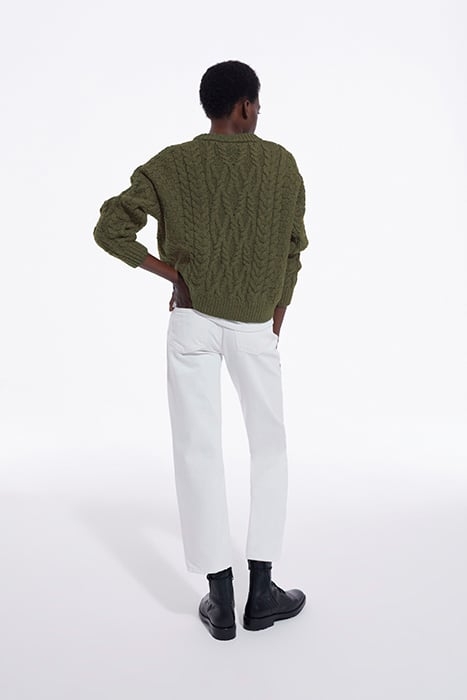 ROUND-NECK CABLE WOOL SWEATER KAKI 4