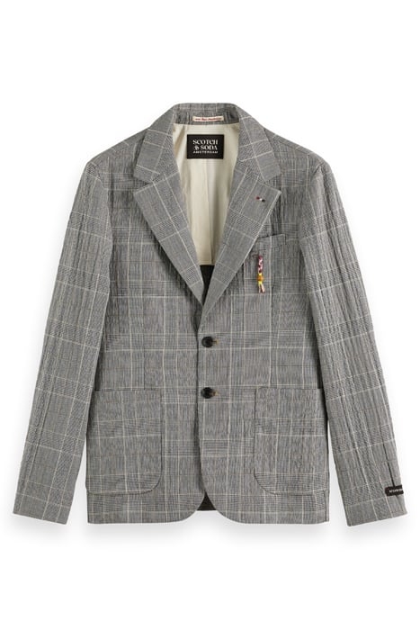 CHECKED COTTON-BLEND SEERSUCKER BLAZER BLACK ECRU CHECK 3