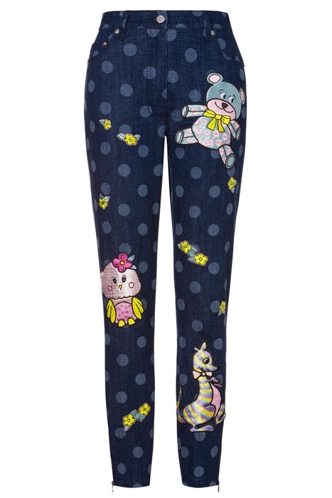 ANIMAL PATCH POLKA DOT DENIM TROUSERS BLUE 3