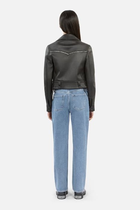 LEATHER BIKER JACKET WITH STUDS BLACK 2