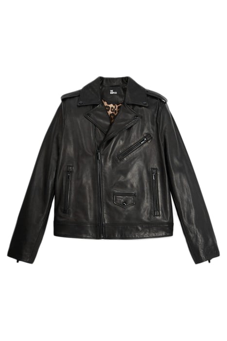 BIKER-STYLE LEATHER JACKET WITH ZIP DETAILS BLACK 3
