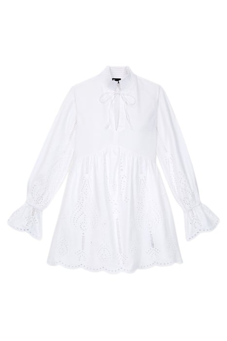 SHORT LONG-SLEEVED DRESS WITH PLACED ENGLISH EMBROIDERY WHIT 1