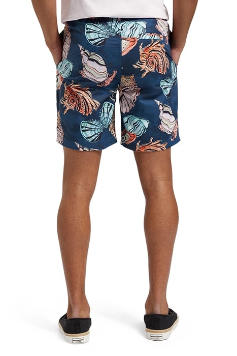 LONG LENGTH SWIM SHORT WITH ALL OVER PRINT SEASHELLS BLACK A 2