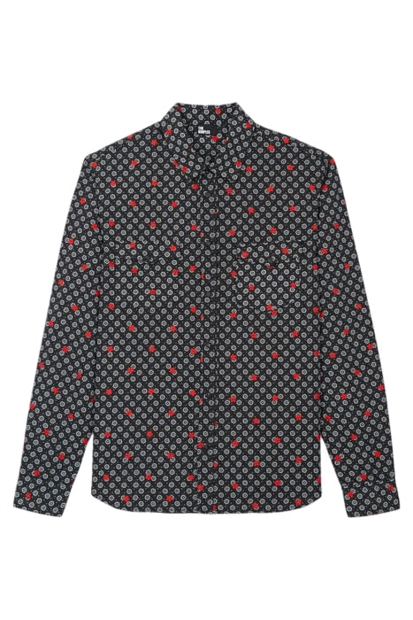 COW BOY SHIRT WITH POLKA DOTS BLACK DAISY PRINT AND RED EMBR 1