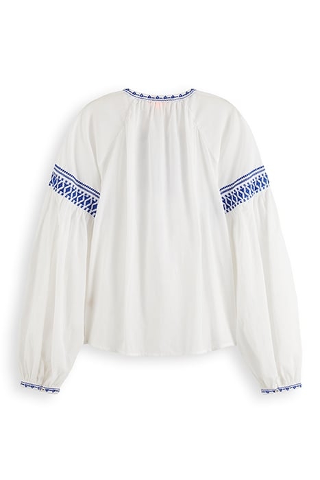 BALLOON SLEEVE TOP WITH TAPE DETAIL WHITE 2