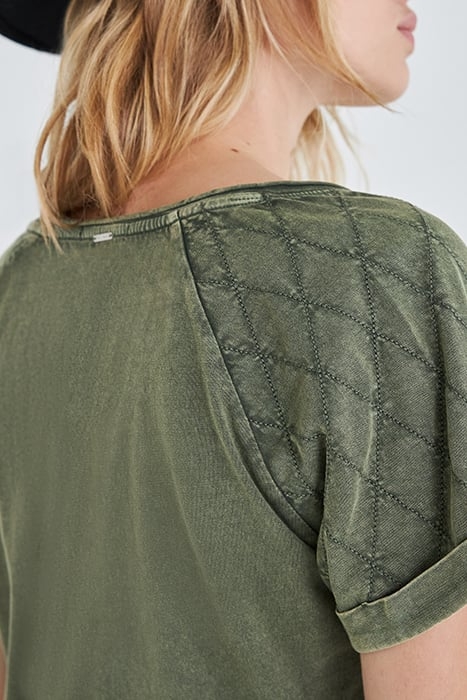 KHAKI QUILTED-SLEEVE T-SHIRT ARMY 6