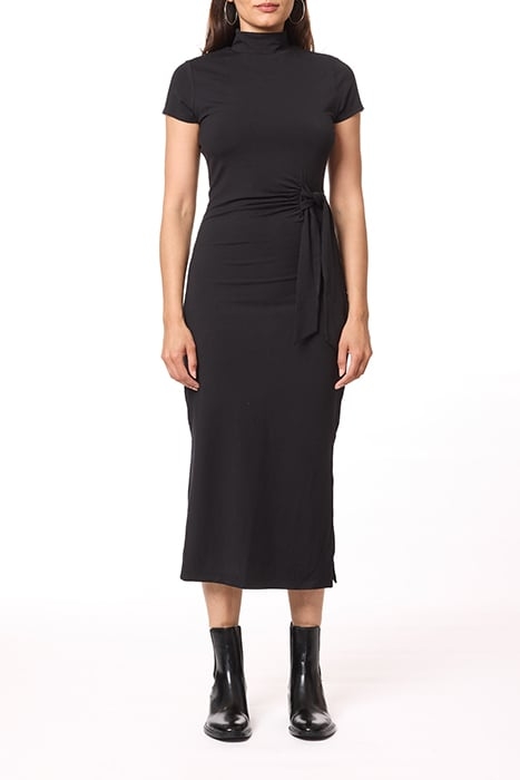 CAP SLEEVE MIDI FUNNEL NECK BLACK 2