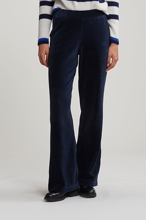 NAVY RIBBED VELVET PANTS ELASTIC BAND 1