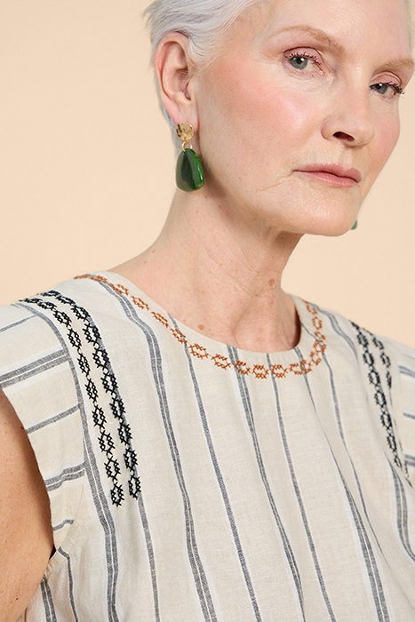 CARLA STRIPE LINEN BLEND TOP NATURAL MULTI 4