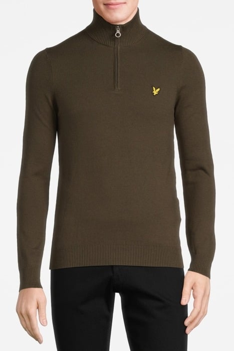 COTTON MERINO QUARTER ZIP JUMPER OLIVE 1