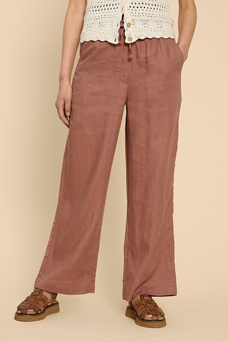 BELLE LINEN BLEND WIDE TROUSER DARK TAN 1