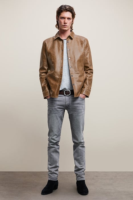 LEATHER PICK STITCHED SHIRT JACKET WITH WALNUT 1