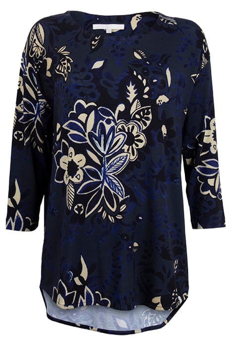 LOOSE TEE CREW 3/4 SLEEVES, PRINT DARK BLUE WITH CENTREPIECE 1