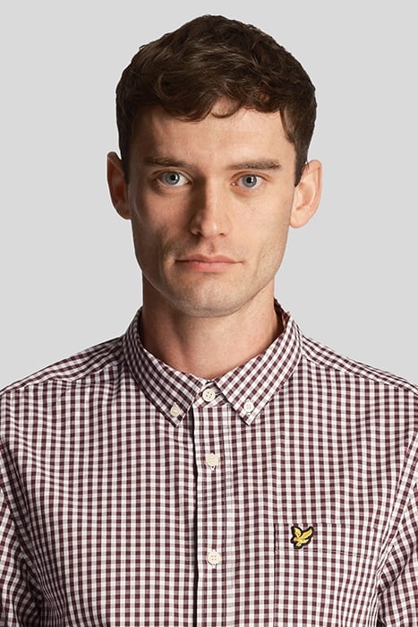 LS SLIM FIT GINGHAM SHIRT BURGUNDY/WHITE 5