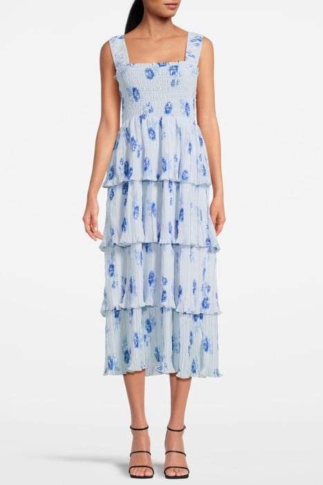 PLEATED GEORGETTE SMOCK MIDI STRAP DRESS HEATHER 1