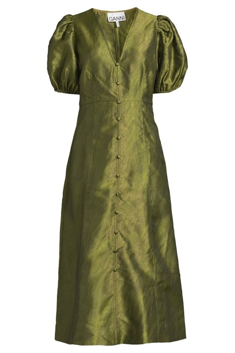 SHINY JACQUARD V-NECK MIDI DRESS AVOCADO 3