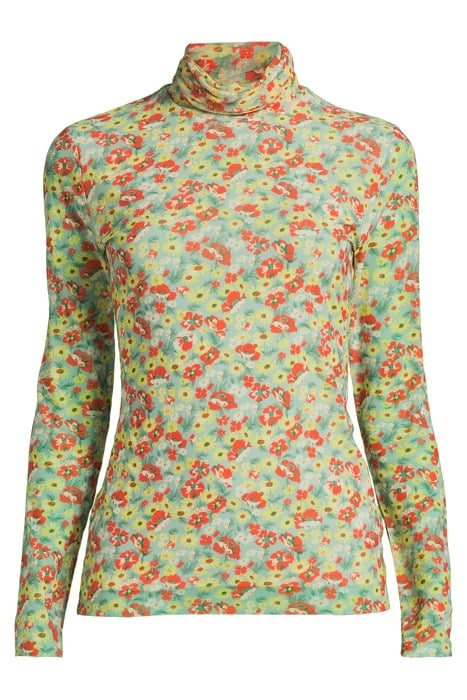 PRINTED MESH LONG SLEEVE FITTED ROLLNECK MEADOW CELADON GREE 3