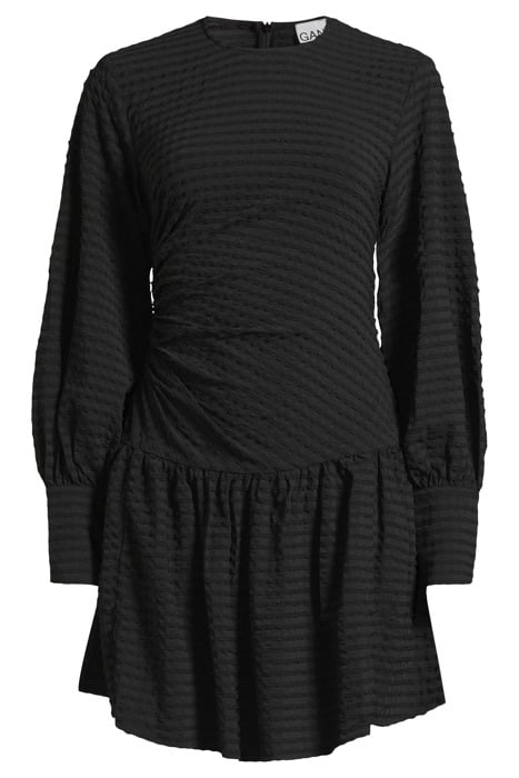 STRETCH SEERSUCKER GATHERED MINI DRESS BLACK 3