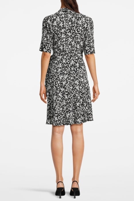 PRINTED CREPE WRAP DRESS BLACK 2