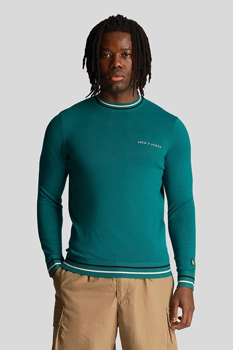 TIPPED CREW NECK JUMPER COURT GREEN 1